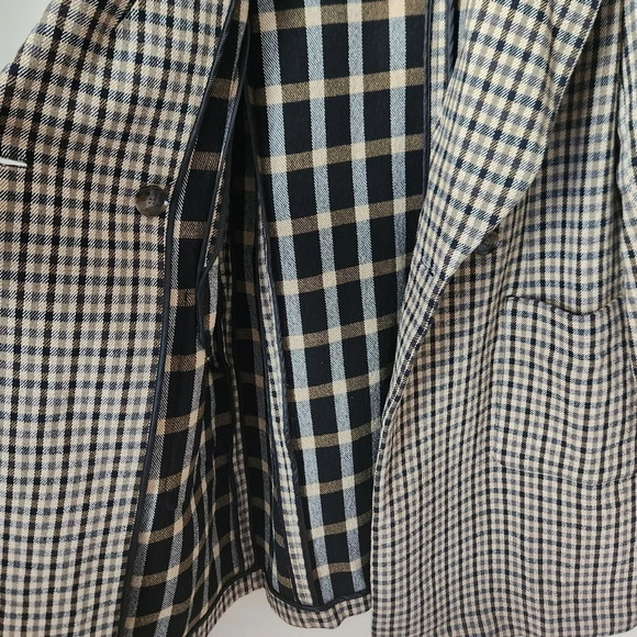 Banana Republic | Italian Double Faced Top Coat Camel/Black Plaid - Sz L Petite - Picture 10 of 15